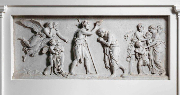 'Kristi dåb'. Relief af billedhugger Bertel Thorvaldsen i Vor Frue Kirke