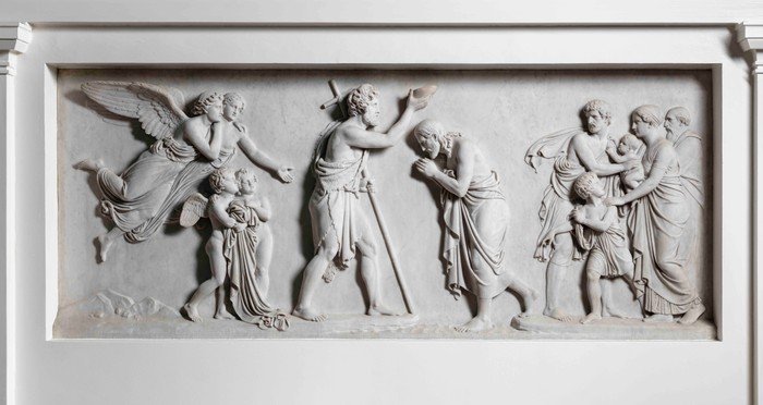 'Kristi dåb'. Relief af billedhugger Bertel Thorvaldsen i Vor Frue Kirke